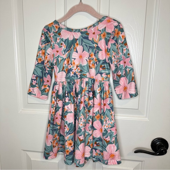 Mila & Rose Turquoise Pink Rainforest Blooms Floral Twirl Dress 4T Boho Preppy - Picture 2 of 7